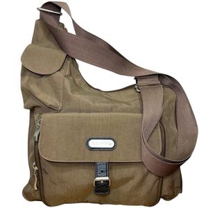 Baggallini Brown Crossbody Bag Nylon Multi Pocket Sling Strap Travel Essential